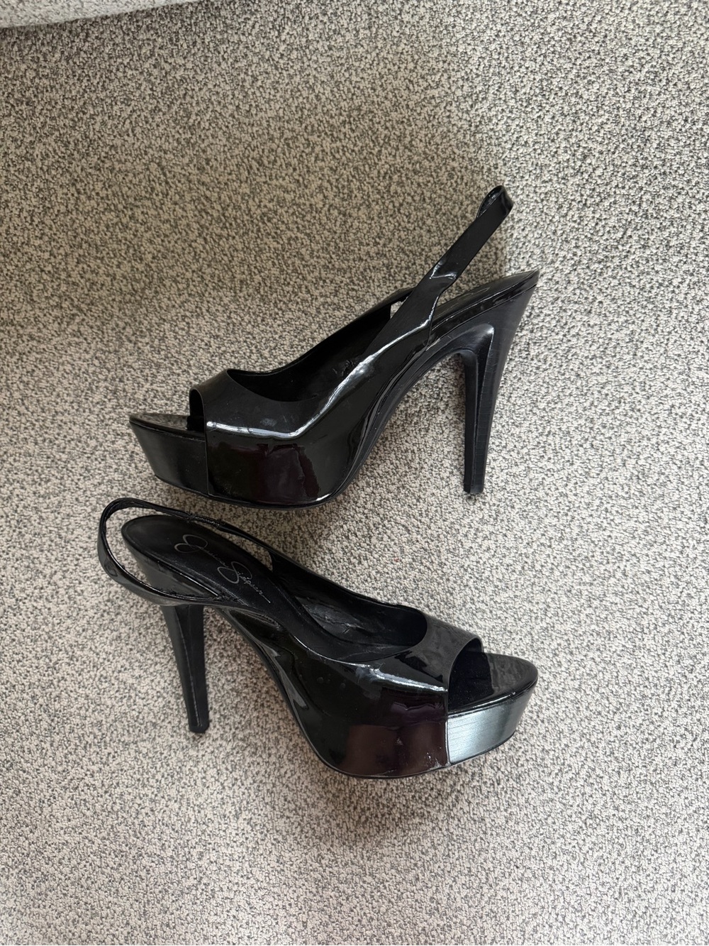 Jessica Simpson Black Patent Peep-Toe Platform Heels